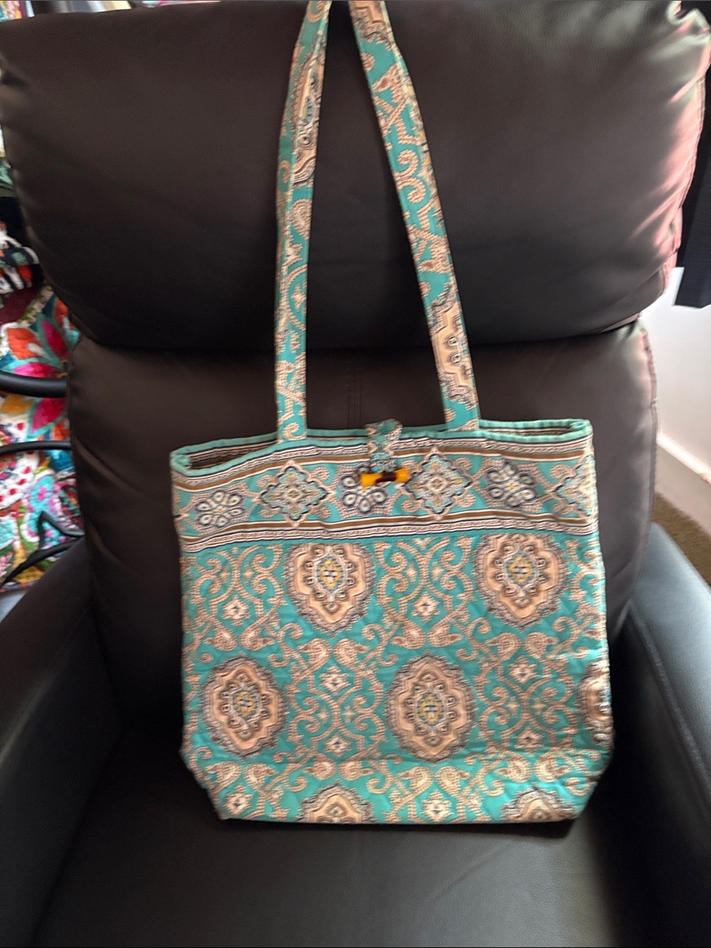 Vera Bradley Turquoise and Beige Medallion Tote